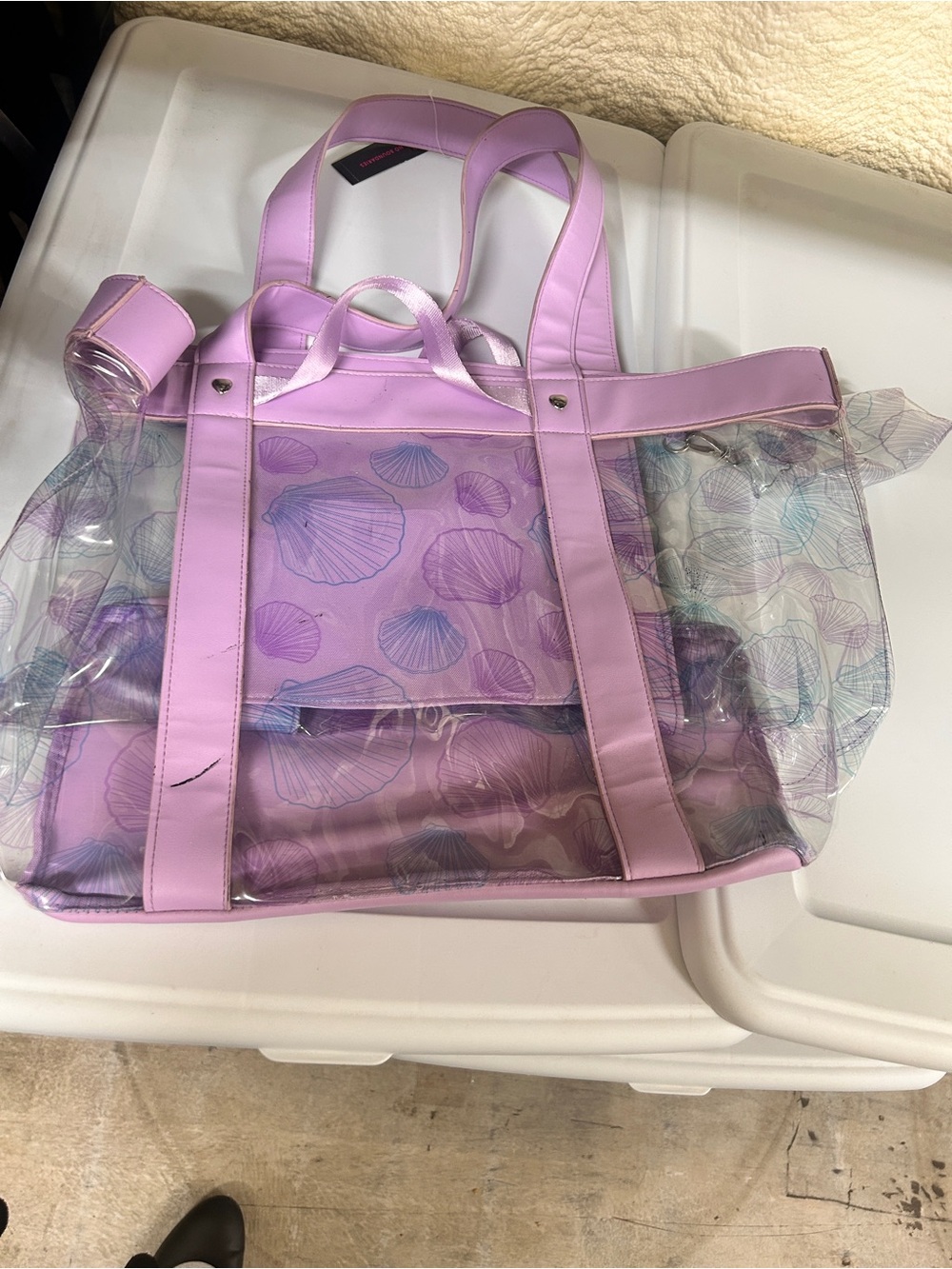 No Boundaries Lavender Clear Shell-Print beach Tote